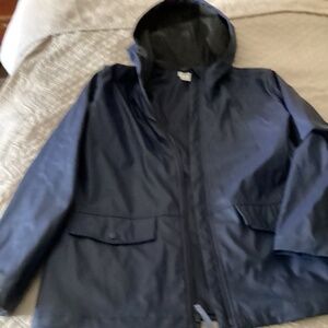 Jcrew Crewcuts size xxl 16 rain coat navy blue with an attached hoodie